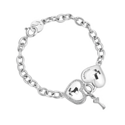 Silver Heart Lock & Key CZ Bracelet