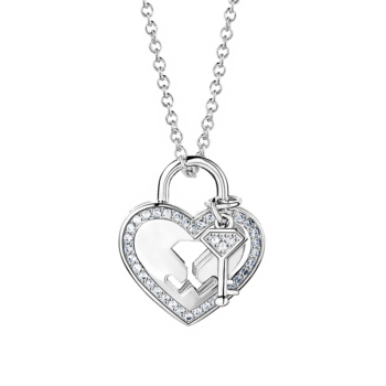 Silver Heart Lock & Key CZ Pendant