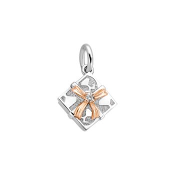 Silver & 14K Gold Square Gift Box Diamond Charm