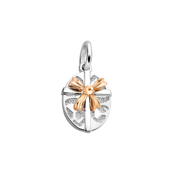 Silver & 14K Gold Oval Gift Box Charm