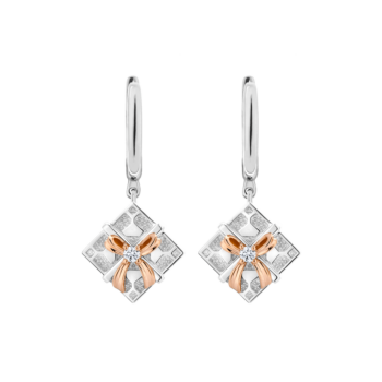 Silver & 14K Gold Diamond Square Gift Box Leverback Earrings