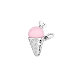 Silver Ice Cream Cone Charm with Pink Opal Stone