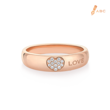 18K Pink Gold Diamond Heart & Love Band Ring