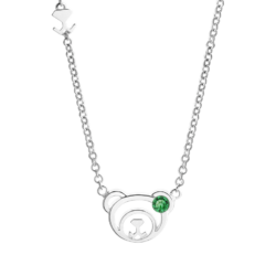 Silver May Birthstone Emerald Color CZ Bear Pendant