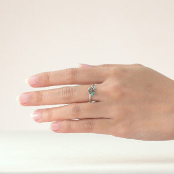 Silver March Birthstone Aquamarine Color CZ Bear Ring