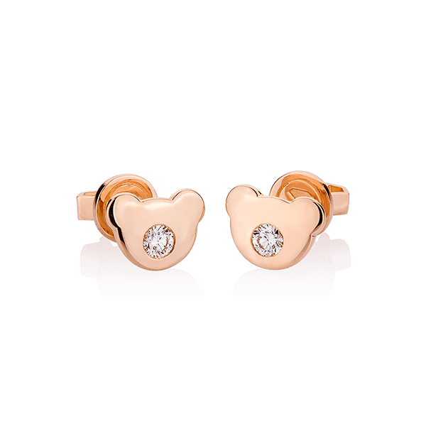 18K Pink Gold Beawelry Bear Diamond Earrings
