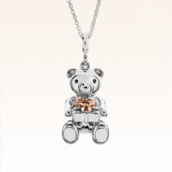 Silver & 14K Gold Beawelry Bear & Gift Box Pendant