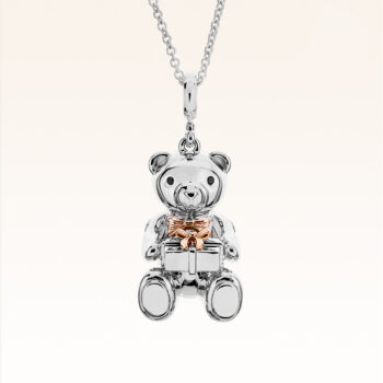 Silver & 14K Gold Beawelry Bear & Gift Box Pendant
