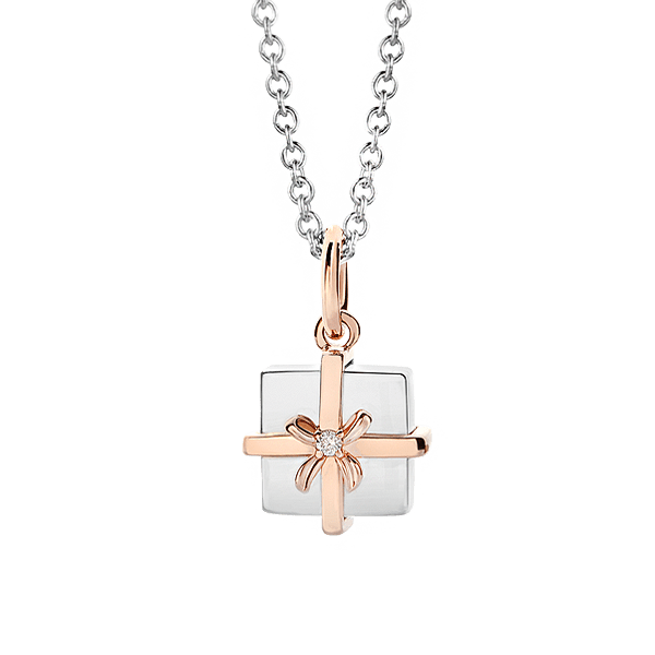 Silver & 14K Gold Diamond Gift Box Pendant