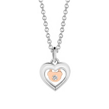 Silver & 14K Gold Diamond Heart & Bear Pendant