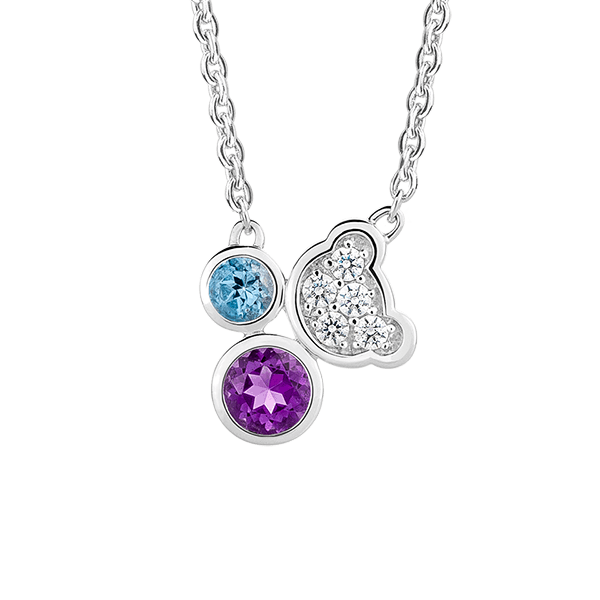 Silver Beawelry Bear with Natural Amethyst, Blue Topaz & CZ Pendant