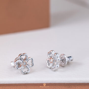 Silver & 14K Gold Clover Diamond Earrings
