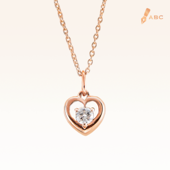 14K Pink Gold Heart Pendant with Diamond