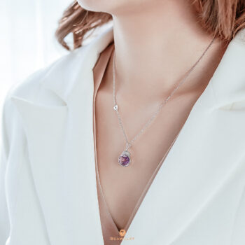 Silver Big Oval Amethyst Cocktail Pendant with CZ