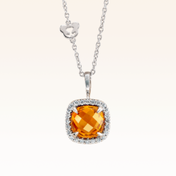 Silver Big Cushion Citrine Cocktail Pendant with CZ