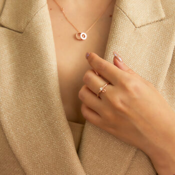 14K Pink Gold Diamond 0.10 ct. Ring & Dangling Beawelry Bear