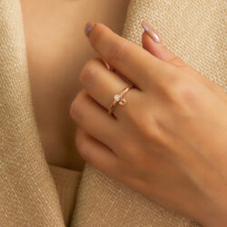 14K Pink Gold Diamond 0.10 ct. Ring & Dangling Beawelry Bear