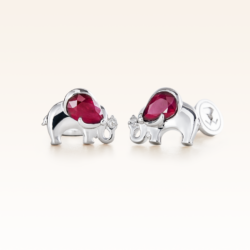 Silver Pear Shape Ruby Elephant Earrings
