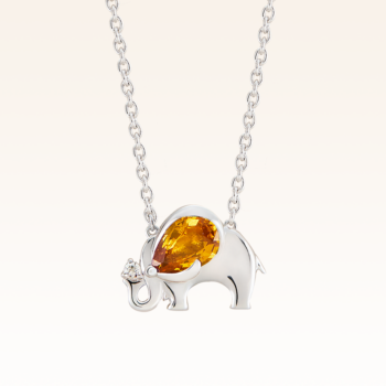 Silver Pear Shape 7x5 mm. Yellow Sapphire Elephant Pendant