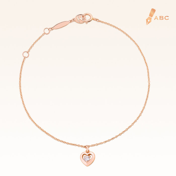 14K Pink Gold  Mini Hanging Heart Bracelet with 0.05 ct.Diamond