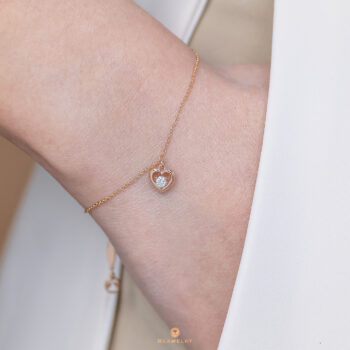 14K Pink Gold  Mini Hanging Heart Bracelet with 0.10 ct.Diamond