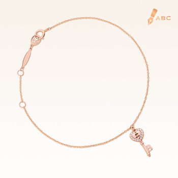14K Pink Gold Hanging Heart Key Diamond Bracelet