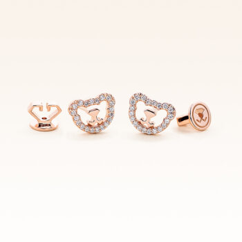 14K Pink Gold Mini Beawelry Bear Diamonds Earrings