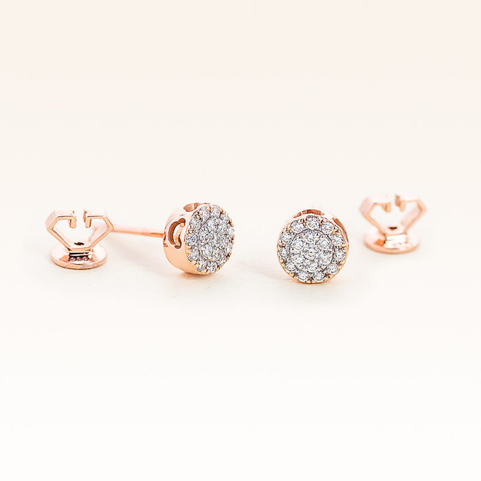 14K Pink Gold Round Diamonds Cluster Earrings 0.20 carat