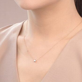 14K Pink Gold Minimal Stud Pendant with Diamond 0.08 carat
