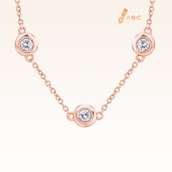 14K Pink Gold Stations Pendant with Trio Diamonds