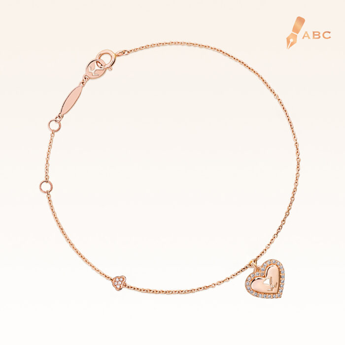 14K Pink Gold Medio Hanging Diamond Heart Bracelet
