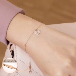 14K Pink Gold Petite Hanging Diamond Heart Bracelet