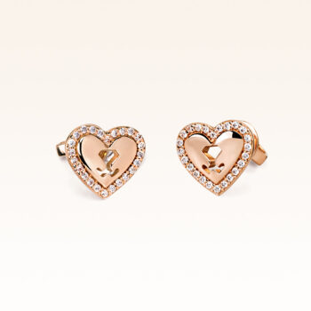 14K Pink Gold Heart Diamonds Earrings
