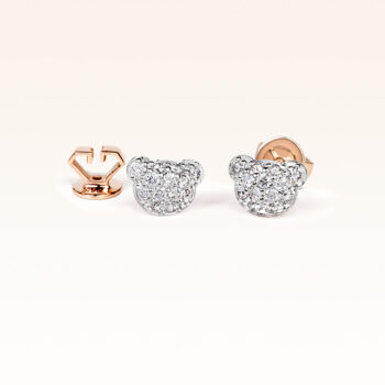 14K Pink Gold Cluster Diamonds Bear Earrings