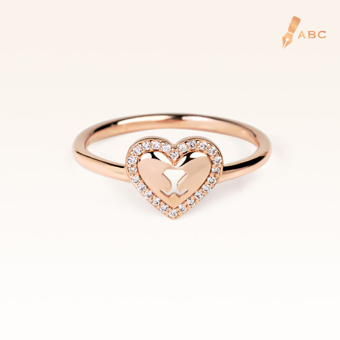 14K Pink Gold Petite Diamond Heart Ring