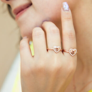14K Pink Gold Petite Diamond Heart Ring