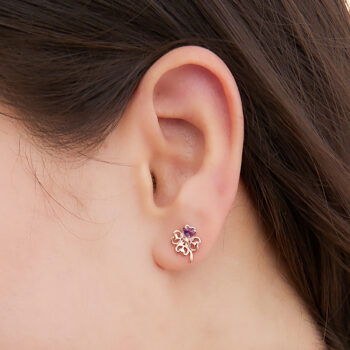 14K Pink Gold Clover Leaf Amethyst Earrings
