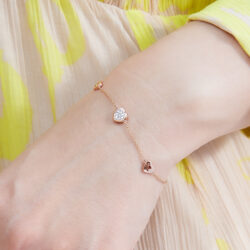 14K Pink Gold Heart Cluster Diamond Bracelet