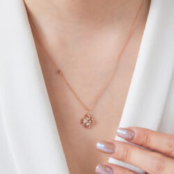 14K Pink Gold Cross Heart Diamond Pendant
