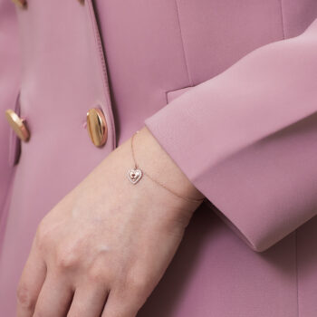 14K Pink Gold Petite Hanging Diamond Heart Bracelet